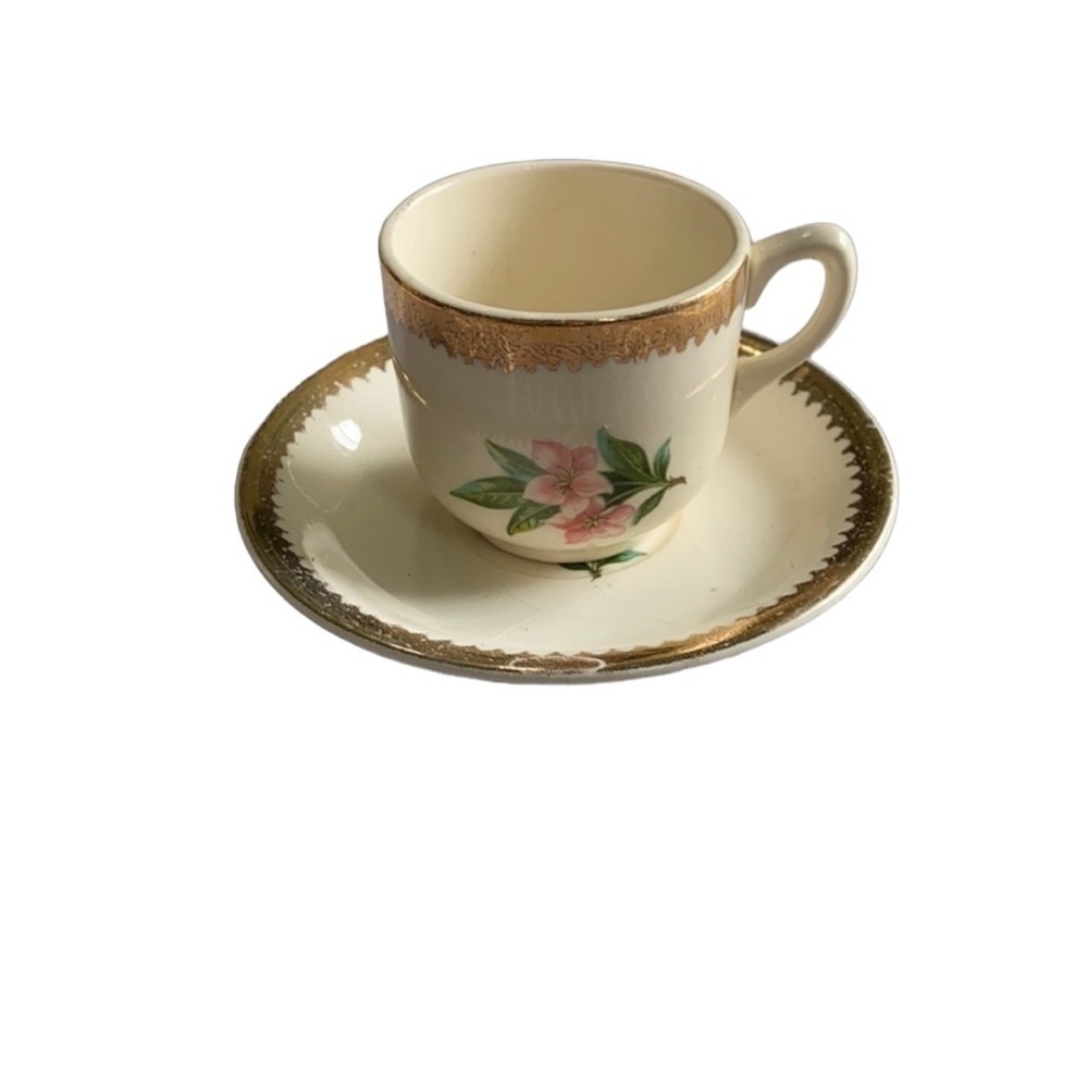 VINTAGE Mini Floral Gold Trim Tea cup and saucer